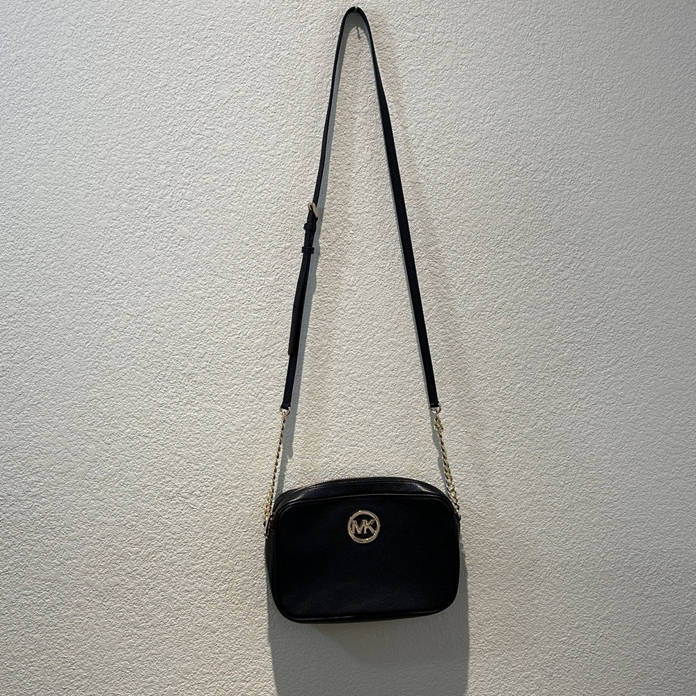 Michael Kors Black Crossbody with Gold MK Emblem